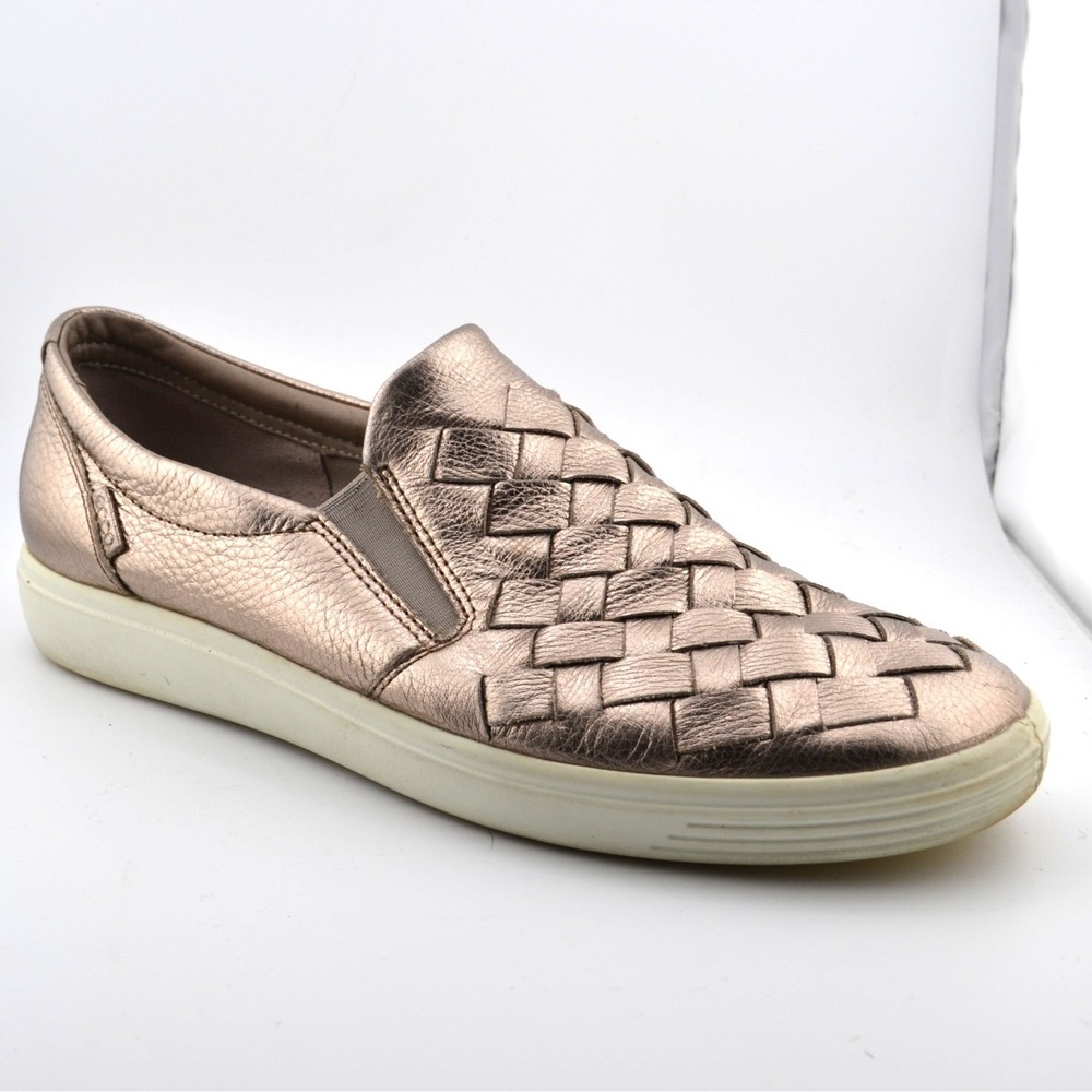 ECCO Soft Woven Slip On Sneakers Casual Spring Metallic Rose Gold Size 11 Bold
